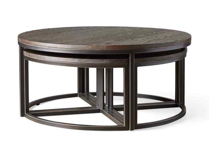 4 in 1 Nesting Table with metal legs and solid wood top in black and rustic brown finish for home living dining room