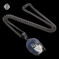 Pendentif Tête de Personnage Anime Certifié de Haute Qualité en Argent 925 Plaqué, Cheveux Bleus Pointus, Micro-Pavé Moissanite, Style Hip Hop pour Homme