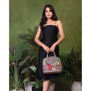 Boston Shape Luxury Designer <b>Small</b> <b>Handbag</b> for Women with Zipper Closure and Star Embroidery 1-1.9L Capacity - Product Image 6