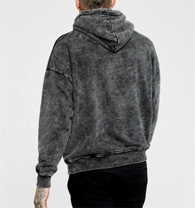 Hot Selling Vintage Regular Fit Men's Solid Winter Hoodie 100% Cotton <b>Distressed</b> Acid Stone Wash Raw Hem Hooded <b>Top</b> - Product Image 3