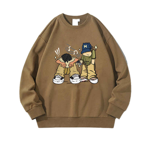 Men's Cartoon Printed Crew Neck Sweatshirt Oversized Regular Fit Knitted Cotton Pullover Autumn Casual Style Front Logo - Product Image 3