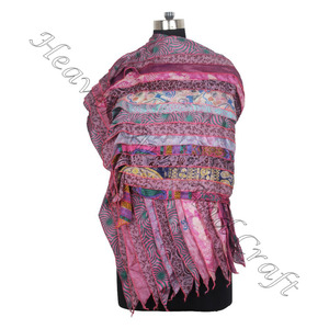Belle écharpe indienne 15 bandes en soie en multicolore recyclé fabricant en gros de l'Inde indien Sari patchs réversibles - Product Image 2