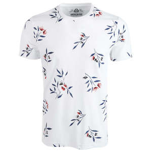 T-shirt da uomo American Rag extra large con stampa floreale, bianca, in tessuto jersey traspirante da 280 grammi, con logo e lettere applicati. - Product Image 1