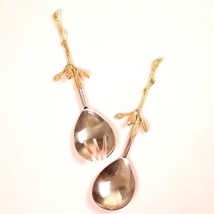 Ustensile de cuisine essentiel en acier inoxydable avec poignée en laiton de Designer outil à salade en métal mains à salade ustensiles de cuisine vaisselle - Product Image 6