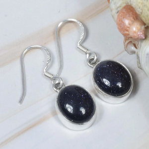 New Arrival Luxury Design 925 Sterling Silver Natural Blue Sunstone Antique Look Dangle <b>Earrings</b> for Her <b>Handmade</b> Jewelry India - Product Image 3