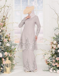 SIPO-conjuntos modernos a juego para mujeres musulmanas, conjuntos elegantes de encaje con bordado, de manga larga, de Color sólido, de Malasia - Product Image 2