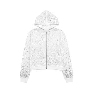 Sweat-shirts pour hommes en coton surdimensionné de haute qualité avec strass, 300/350/400 g/m², coupe ample, fermeture éclair, sweat-shirts unisexes lourds, logos personnalisés - Product Image 5