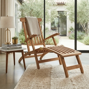 Outdoor Solid Teak Wood <b>Steamer</b> <b>Chair</b> Reclining Lounger Footrest Slatted Deck Patio Sunbed Setup Art Design Decor - Product Image 5