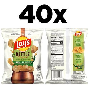 Papas Fritas Lay's Kettle Cooked, 40% Menos Grasa, Sabor Jalapeño Cheddar, 1.375 Onzas (Paquete de 64) - Product Image 5