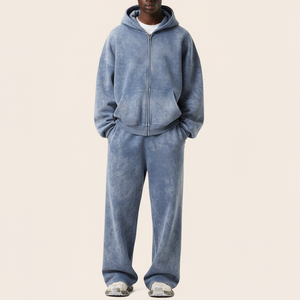 Conjunto Deportivo de Dos Piezas para Hombre, Pantalones Casuales y Sudadera Holgada Vintage Personalizada, 100% Algodón de Alta Calidad, 420 Gramos, con Cierre - Product Image 1