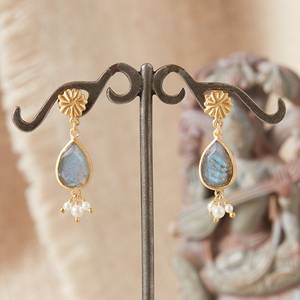 Design romantique mode solide en argent Sterling coupe poire Labradorite et coupe ronde perle en forme de pierre précieuse boucle d'oreille bijoux cadeau - Product Image 1