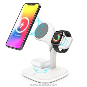 3 in 1 Magnet Fast Charging wireless charger Compatible iPhone14 13 12 Apple Magsaf Wireless Charger Stand with led lamp