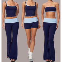 Nouvel ensemble de sport 2 pièces pour femme, sans bretelles, color-block, effet push-up fessier, contrôle du ventre, anti-transpiration, avec short de yoga