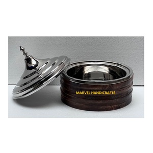 Best Quality Wooden Serving Casserole with Stainless Steel Hotpot | Insulated Food Warmer Handcrafted <b>Dinnerware</b> Cookware <b>Set</b> - Product Image 2