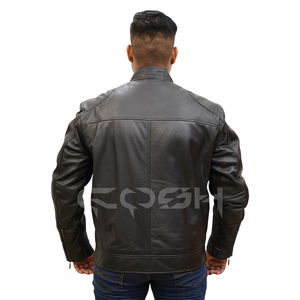 Veste en cuir noire gothique pour homme en gros avec col chemise et poches cargo |   Commandes en gros personnalisées - Product Image 6
