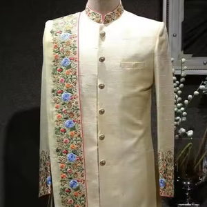 BEAUTIFUL COLORFUL RESHAM EMBROIDERY on SHERWANI,<b>PANT</b>,STOLE & MATCHING SHOE WITH EMBELLISHED CRYSTAL GLASS BEADS,STONE WORK@2024 - Product Image 1
