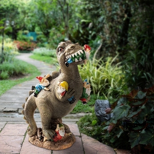 Dinosaure Manger Gnomes Statue De Jardin En Plein Air Art Sculpture pour Patio Noël Vacances Halloween Accent Objet Décoratif Artisanat - Product Image 5