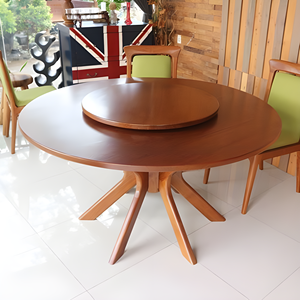Table à manger ronde moderne avec centre rotatif et chaises rembourrées, meubles de salle à manger en bois pour usage domestique - Product Image 3