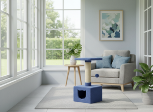 Blue <b>Cat</b> Tree With Sisal <b>Scratching</b> <b>Post</b> And Hidden Cave For Indoor <b>Cats</b> Minimalist Design Solid Color One Level - Product Image 2