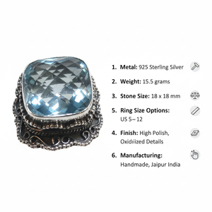 Vente en gros de bagues de fiançailles et de mariage en argent sterling 925, bijoux fins avec topaze bleue et pierre précieuse en quartz, design classique - Product Image 4