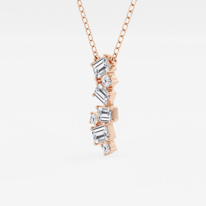 Colgante en Cascada de 1.5 CTW con Esmeralda y Diamantes Redondos Cultivados en Laboratorio, Oro de 14K, Elegante Collar de Diamantes Estilo Cascada - Product Image 1