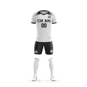 Desain Premium Putih Hitam kustom Pria Wanita seragam sepak bola tersublimasi cetak kaus sepak bola dan set pendek