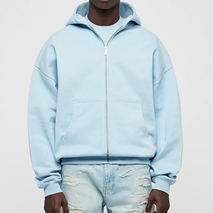 Meilleur fabricant de sweats à capuche avec fermeture éclair pour hommes coton uni 350G surdimensionné épaissi athlétique goutte épaule à capuche hommes - Product Image 1