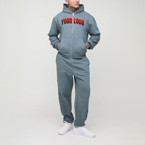 Vente en gros Ensemble 2 pièces de luxe avec sweat à capuche et pantalon de survêtement personnalisés avec fermeture éclair complète Ensemble homme avec logo personnalisé imprimé pour femme - Product Image 6