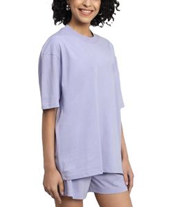 Conjunto de 2 piezas para mujer, 100% algodón, OEM/ODM, camiseta extragrande y pantalones cortos, logotipo impreso en 3D personalizado, ropa urbana, conjunto doble para damas. - Product Image 2