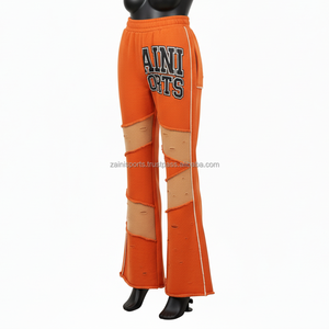 Pantalon évasé pour femme en coton polyester premium 300 GSM en orange avec design de panneau contrasté et logo personnalisé en transfert thermique Pantalon pour femme - Product Image 4