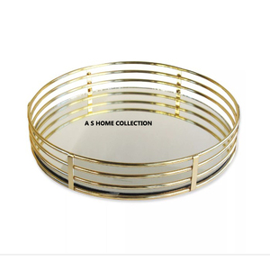 Elegante bandeja de decoración para el hogar con acabado dorado Altamente diseños Bandeja de espejo antiguo para decoración de mesa de comedor - Product Image 1