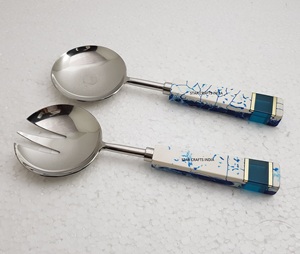 ด้ามจับเรซินฝังโลหะสแตนเลสพร้อมเงินผสมเสร็จแล้วและที่เสิร์ฟสลัดหรือช้อนเสิร์ฟ - Product Image 4