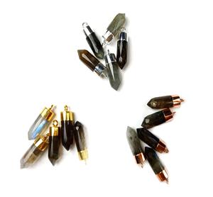 Vintage Style Labradorite Gemstone Pendant <b>Big</b> <b>Pencil</b> 20x7mm Rhodium & Gold Plated Stone Christian Religious Symbol - Product Image 3