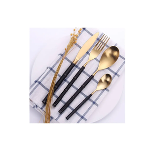 Couverts en laiton Cuillères Fourchettes Miroir Poignée noire Ensembles de couverts Ustensiles de cuisine et de restauration en acier miroir - Product Image 2