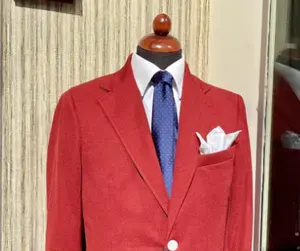 최고의 품질 이탈리아 제품 빨간 정장 여름 맞춤형 재킷 100% 면 이탈리아에서 만든 남성 의류