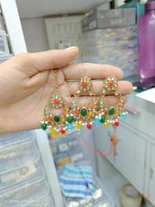 Ensemble de colliers Kundan vintage, bijoux indiens, ensemble de mariage perlé avec perle, motif cloche, boucles d'oreilles, mode en gros - Product Image 2