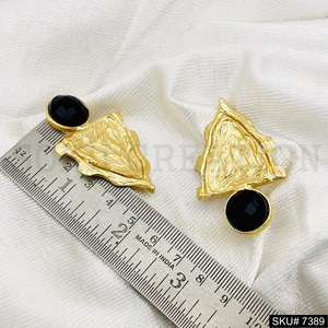 Gold Plated Drop and Dangle <b>Black</b> <b>Onyx</b> Gemstone Texture Stylish <b>Earring</b> Handmade Premium Product SKU7389 - Product Image 3