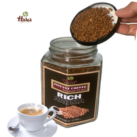 Produit haut de gamme 2022 café instantané séché au congélateur, usine du vietnam bocal en verre 100g café pur à haute teneur en caféine neutre