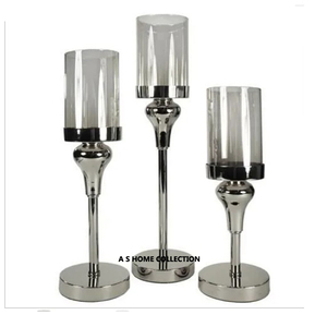 Fancy Designer Home Tabletop Decorative <b>Tealight</b> Candle <b>Holder</b> Clear Glass Metal Silver Finished for Sale - Product Image 6