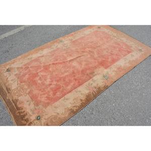 Vintage <b>Turkish</b> <b>Rug</b> Large Area 4.2 X 7.6 ft Rectangle Abstract Patchwork Pattern Orange Beige Wool Latex for Hallway for Room - Product Image 4