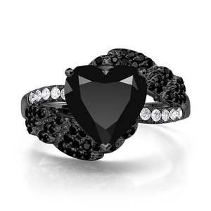 Jeulia Rose Gold Plated Sterling Silver <b>Black</b> Heart Wings Promise <b>Ring</b> - Product Image 1