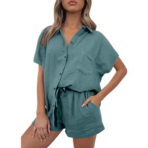 Vente en gros Ensemble court et décontracté 2 pièces surdimensionné Sweat-shirt à épaules tombantes Pantalon de jogging Tissu à tricoter à motif solide Sweats à capuche vierges - Product Image 1