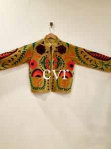 Abrigo de Terciopelo Bordado con Cuello Mandarín, Manga Larga, Estampado Floral, Estilo Bohemio Hecho a Mano, Ropa Exterior para Mujer Adulta, Prenda de Primavera - Product Image 2