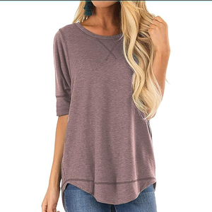 Camiseta sólida de algodón 100%, Camiseta de algodón para mujer, camiseta de manga corta de ajuste clásico para mujer, cuello redondo fácil y cómodo, supersuave - Product Image 6