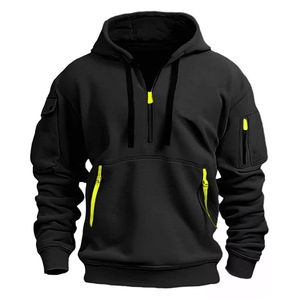 Sudadera con capucha deportiva informal de lana sólida para hombre con cremallera de cuarto y múltiples bolsillos para deportes de invierno - Product Image 2