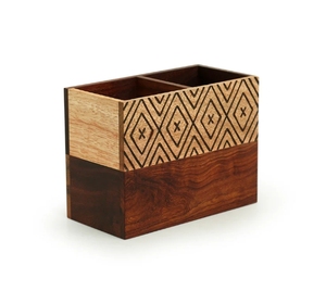 Chevron Chronicles Handcrafted Table <b>Organiser</b> In Mango & Sheesham Wood Wood <b>Desk</b> Organizers and Accessories <b>Office</b> Supplies - Product Image 5