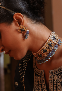 Bleu kundan Meenakari tour de cou ensemble collier avec boucles d'oreilles ensemble de bijoux tour de cou collier de créateur bijoux de mariage Royal pour les femmes - Product Image 2