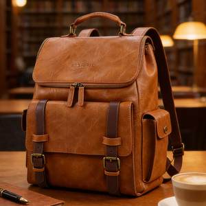Large Capacity Waterproof Multi functional PU Leather Men's Laptop <b>College</b> <b>Backpack</b> Vintage Simple Durable - Product Image 4