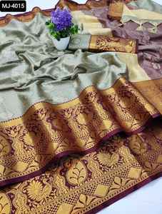 Dernier vêtement traditionnel, en soie de coton riche de pashnmira avec un Look riche en relief et un contraste assorti palpu avec Tressal - Product Image 3