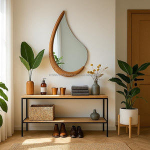 Miroir mural décoratif moderne Art Déco asymétrique en noyer, fait à la main, écologique, léger, forme compacte, décoration de salle de bain, décoration de la maison - Product Image 3